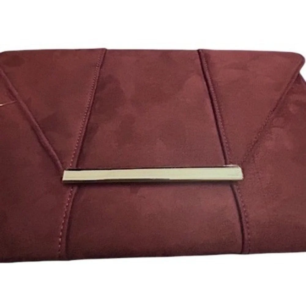 NWT‎ JNB Studio Burgundy Faux Suede Envelope Clutch Chain Shoulder Bag Modern